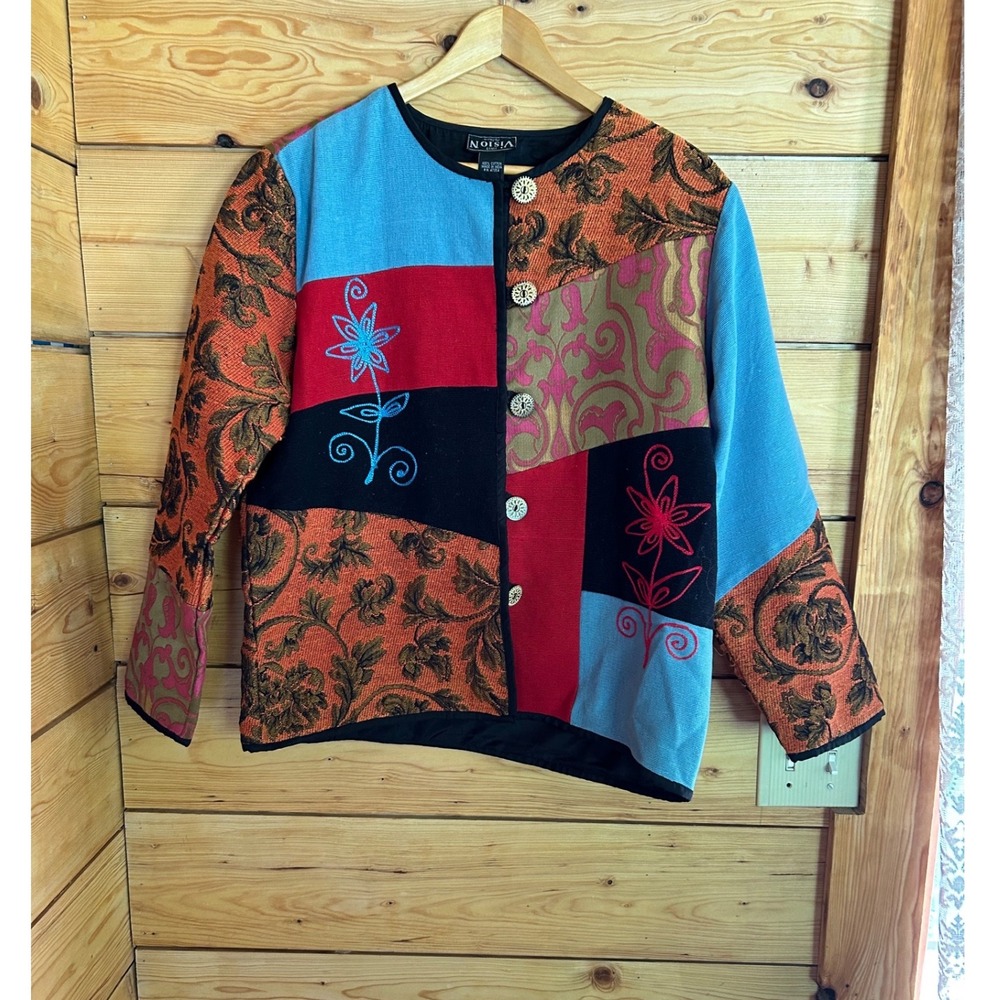 Vintage Patchwork Jacket Large Multicolor Tapestry Embroidery Vision First 90's
